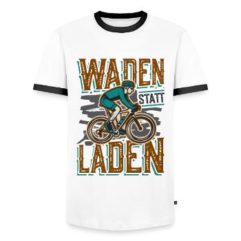 Waden Statt Laden, Mountain Bike - Männer Kontrast-T-Shirt - Weiß/Schwarz - Vorne - AI Model Female 172 light (172cm) & AI Model Male 178 dark (178cm)