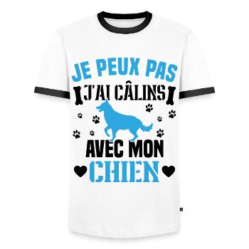 je peux pas j'ai câlins avec mon chien humour - T-shirt contrasté Homme - blanc/noir - Devant - AI Model Female 172 light (172cm) & AI Model Male 178 dark (178cm)