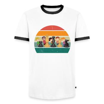 Schachspieler Schachspielerin König Dame Schach - Männer Kontrast-T-Shirt - Weiß/Schwarz - Vorne - AI Model Female 172 light (172cm) & AI Model Male 178 dark (178cm)