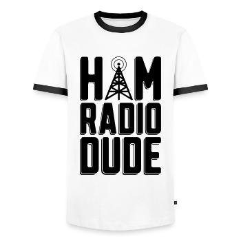 Ham Radio Dude aime la fréquence Opérateur de radio amateur - T-shirt contrasté Homme - blanc/noir - Devant - AI Model Female 172 light (172cm) & AI Model Male 178 dark (178cm)