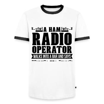 Ham Radio Operator Walks Into Radio Tower Antenna - Men's Ringer Shirt - white/black - Front - AI Model Female 172 light (172cm) & AI Model Male 178 dark (178cm)