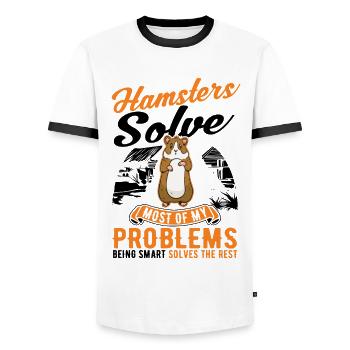 Hamster propriétaire Hamster doré hamster - T-shirt contrasté Homme - blanc/noir - Devant - AI Model Female 172 light (172cm) & AI Model Male 178 dark (178cm)