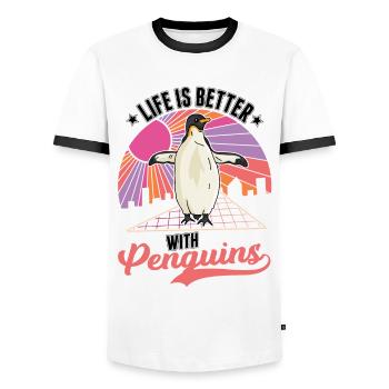 Life is better with Penguins Pinguin - Männer Kontrast-T-Shirt - Weiß/Schwarz - Vorne - AI Model Female 172 light (172cm) & AI Model Male 178 dark (178cm)