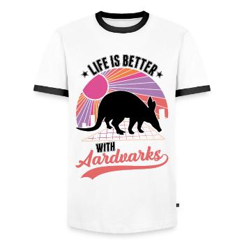 Life is better with aardvark - Men's Ringer Shirt - white/black - Front - AI Model Female 172 light (172cm) & AI Model Male 178 dark (178cm)