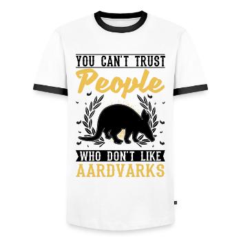 Aardvark Gift Aardvark - Men's Ringer Shirt - white/black - Front - AI Model Female 172 light (172cm) & AI Model Male 178 dark (178cm)