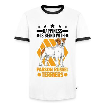 Parson Russell Terrier Luck - Men's Ringer Shirt - white/black - Front - AI Model Female 172 light (172cm) & AI Model Male 178 dark (178cm)