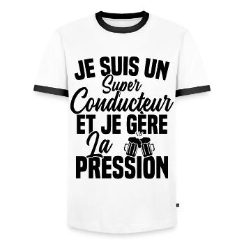 Super Conducteur Biere Humour Alcool - T-shirt contrasté Homme - blanc/noir - Devant - AI Model Female 172 light (172cm) & AI Model Male 178 dark (178cm)