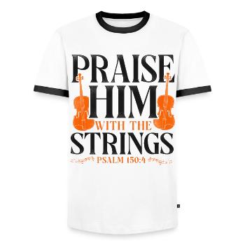 Violin Violinist Bible Quote Faith - Men's Ringer Shirt - white/black - Front - AI Model Female 172 light (172cm) & AI Model Male 178 dark (178cm)