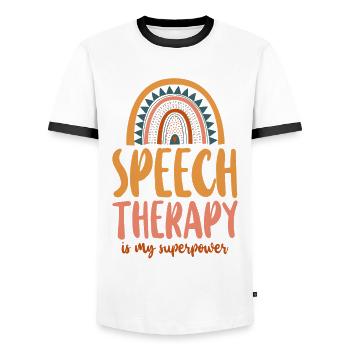 Assistant orthophoniste - T-shirt contrasté Homme - blanc/noir - Devant - AI Model Female 172 light (172cm) & AI Model Male 178 dark (178cm)