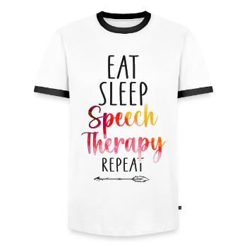 Assistant orthophoniste - T-shirt contrasté Homme - blanc/noir - Devant - AI Model Female 172 light (172cm) & AI Model Male 178 dark (178cm)