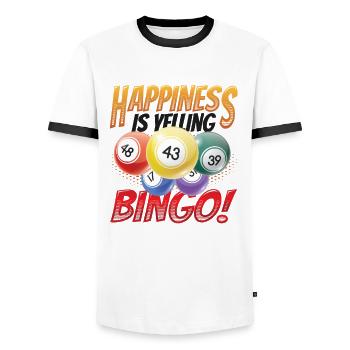 Happiness is screaming bingo - Men's Ringer Shirt - white/black - Front - AI Model Female 172 light (172cm) & AI Model Male 178 dark (178cm)