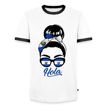 El Salvador Woman - Men's Ringer Shirt - white/black - Front - AI Model Female 172 light (172cm) & AI Model Male 178 dark (178cm)