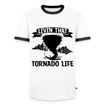 Living That Tornado Life Hurricane Tornado Chaser - Men's Ringer Shirt - white/black - Front - AI Model Female 172 light (172cm) & AI Model Male 178 dark (178cm)