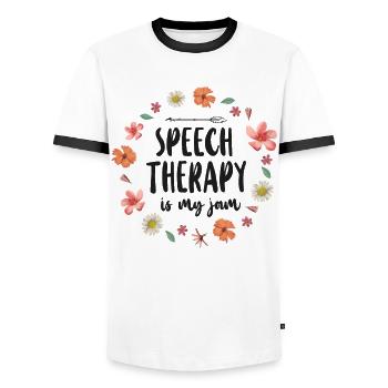 Assistant orthophoniste - T-shirt contrasté Homme - blanc/noir - Devant - AI Model Female 172 light (172cm) & AI Model Male 178 dark (178cm)