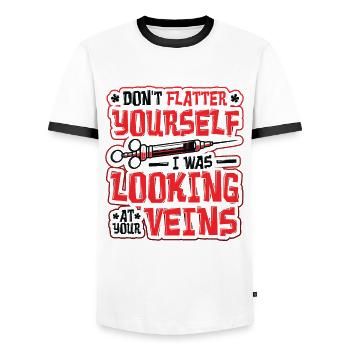 Do not flatter - Men's Ringer Shirt - white/black - Front - AI Model Female 172 light (172cm) & AI Model Male 178 dark (178cm)