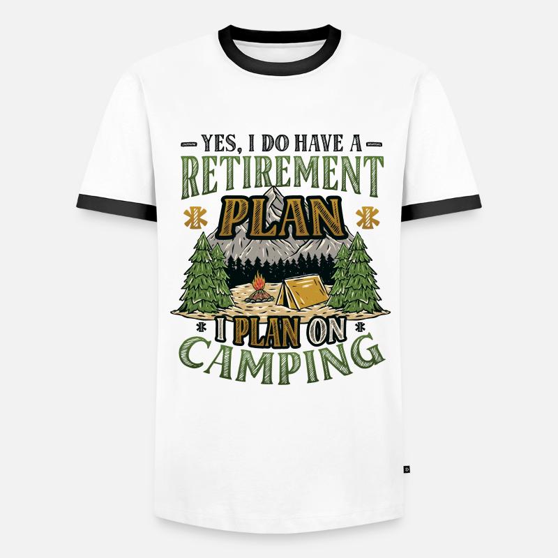 Ruhestandsplan Camping, Ruhestandscamper - Männer Kontrast-T-Shirt - Weiß/Schwarz
