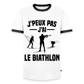 Je peux pas j'ai biathlon humour cadeau - T-shirt contrasté Homme - blanc/noir - Devant - AI Model Female 172 light (172cm) & AI Model Male 178 dark (178cm)