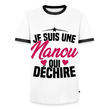 Je suis une Nanou qui Déchire Cadeau Anniversaire - T-shirt contrasté Homme - blanc/noir - Devant - AI Model Female 172 light (172cm) & AI Model Male 178 dark (178cm)