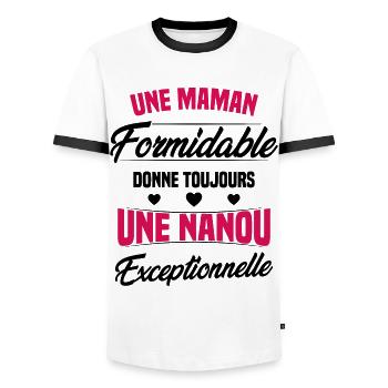 Une Maman Formidable donne Nanou Exceptionnelle - T-shirt contrasté Homme - blanc/noir - Devant - AI Model Female 172 light (172cm) & AI Model Male 178 dark (178cm)