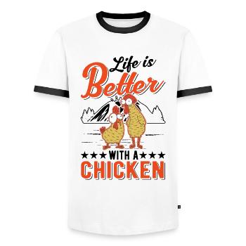 Das Leben ist besser mit einem Huhn Landwirt - Männer Kontrast-T-Shirt - Weiß/Schwarz - Vorne - AI Model Female 172 light (172cm) & AI Model Male 178 dark (178cm)