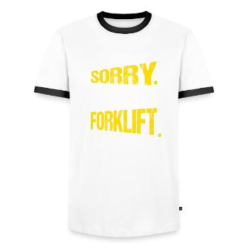 Conducteur de chariot élévateur désolé Cant Forklift Bye - T-shirt contrasté Homme - blanc/noir - Devant - AI Model Female 172 light (172cm) & AI Model Male 178 dark (178cm)