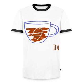 Tea Tea Drinker Tea Bags Teacup - Men's Ringer Shirt - white/black - Front - AI Model Female 172 light (172cm) & AI Model Male 178 dark (178cm)