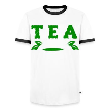 Tea Drinker Tea Cup Team Player Teacup - Men's Ringer Shirt - white/black - Front - AI Model Female 172 light (172cm) & AI Model Male 178 dark (178cm)