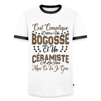 c'est compliqué d'être un Bogosse et un Céramiste. - T-shirt contrasté Homme - blanc/noir - Devant - AI Model Female 172 light (172cm) & AI Model Male 178 dark (178cm)