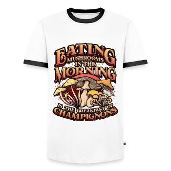 Mushroom food, breakfast of mushrooms - Men's Ringer Shirt - white/black - Front - AI Model Female 172 light (172cm) & AI Model Male 178 dark (178cm)