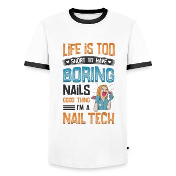 Je fais des ongles, amant nail tech - T-shirt contrasté Homme - blanc/noir - Devant - AI Model Female 172 light (172cm) & AI Model Male 178 dark (178cm)