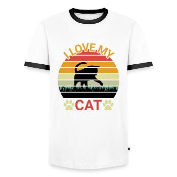 I love my cat - Cute cat in retro style - Men's Ringer Shirt - white/black - Front - AI Model Female 172 light (172cm) & AI Model Male 178 dark (178cm)