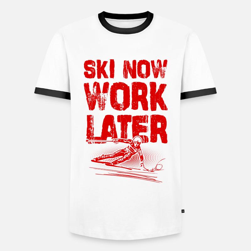 Ski now work later - Men's Ringer Shirt - white/black