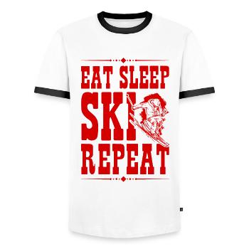 Eat Sleep Ski Repeat - Men's Ringer Shirt - white/black - Front - AI Model Female 172 light (172cm) & AI Model Male 178 dark (178cm)