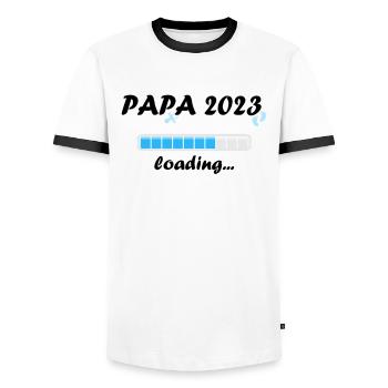 Papa 2023 Chargement Paternité Papa Devenir un Père Fun - T-shirt contrasté Homme - blanc/noir - Devant - AI Model Female 172 light (172cm) & AI Model Male 178 dark (178cm)