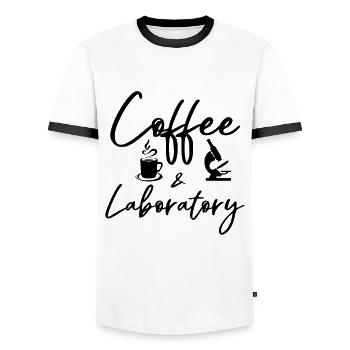 Technicien de laboratoire en café et en sciences médicales - T-shirt contrasté Homme - blanc/noir - Devant - AI Model Female 172 light (172cm) & AI Model Male 178 dark (178cm)