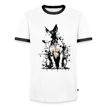 Bull terrier bulldog color splash bull-terrier - Men's Ringer Shirt - white/black - Front - AI Model Female 172 light (172cm) & AI Model Male 178 dark (178cm)