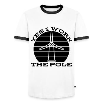 Yes I Work The Retro Windmill Turbine Technician - Men's Ringer Shirt - white/black - Front - AI Model Female 172 light (172cm) & AI Model Male 178 dark (178cm)