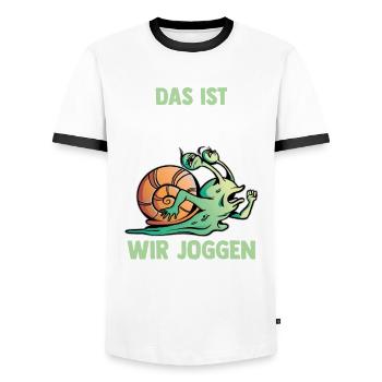 Das Ist Gerda Wir Joggen Gemeinsam Schnecke - Männer Kontrast-T-Shirt - Weiß/Schwarz - Vorne - AI Model Female 172 light (172cm) & AI Model Male 178 dark (178cm)