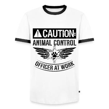 Attention Contrôle des animaux Application de la loi Agent des animaux - T-shirt contrasté Homme - blanc/noir - Devant - AI Model Female 172 light (172cm) & AI Model Male 178 dark (178cm)