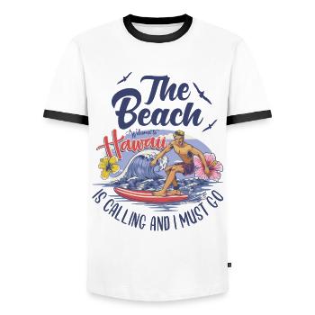 The Beach Is Calling And I Must Go Urlaub Spruch - Männer Kontrast-T-Shirt - Weiß/Schwarz - Vorne - AI Model Female 172 light (172cm) & AI Model Male 178 dark (178cm)