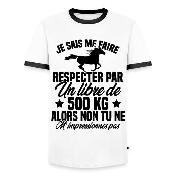 Cadeau Humour Cheval - Citation Cheval Cadeau - T-shirt contrasté Homme - blanc/noir - Devant - AI Model Female 172 light (172cm) & AI Model Male 178 dark (178cm)