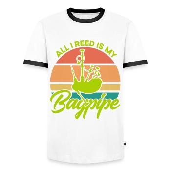 Bagpipers Scottish Bagpipes Bagpipes - Men's Ringer Shirt - white/black - Front - AI Model Female 172 light (172cm) & AI Model Male 178 dark (178cm)