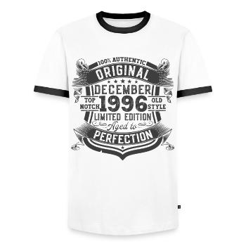 December Born 1996 26th birthday gift - Men's Ringer Shirt - white/black - Front - AI Model Female 172 light (172cm) & AI Model Male 178 dark (178cm)