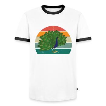 Pfaue Pfauenrad Pfauenfeder Hahn Henne Rad Pfau - Männer Kontrast-T-Shirt - Weiß/Schwarz - Vorne - AI Model Female 172 light (172cm) & AI Model Male 178 dark (178cm)