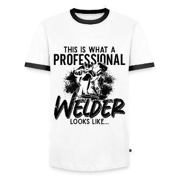 Le soudeur ressemble à une carrière de soudeur Fer soudé métal - T-shirt contrasté Homme - blanc/noir - Devant - AI Model Female 172 light (172cm) & AI Model Male 178 dark (178cm)