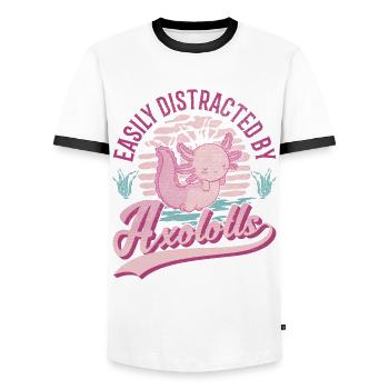 Facilement distrait par l’amphibien à queue d’Axolotl - T-shirt contrasté Homme - blanc/noir - Devant - AI Model Female 172 light (172cm) & AI Model Male 178 dark (178cm)