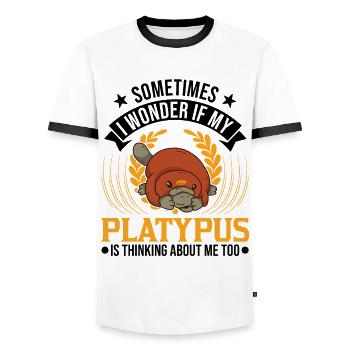 Platypus Spell Platypus - Men's Ringer Shirt - white/black - Front - AI Model Female 172 light (172cm) & AI Model Male 178 dark (178cm)