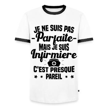 Pas parfaite mais je suis Infirmière Cadeau - T-shirt contrasté Homme - blanc/noir - Devant - AI Model Female 172 light (172cm) & AI Model Male 178 dark (178cm)