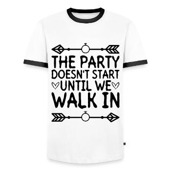 Mariage Tenue partenaire marié - T-shirt contrasté Homme - blanc/noir - Devant - AI Model Female 172 light (172cm) & AI Model Male 178 dark (178cm)