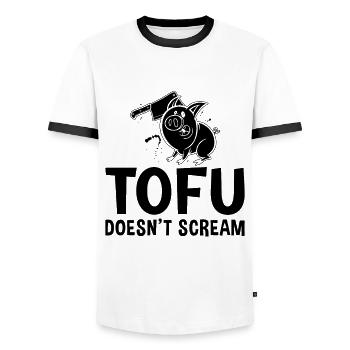 Le tofu ne crie pas au véganisme Pas d’amateur végétalien de viande - T-shirt contrasté Homme - blanc/noir - Devant - AI Model Female 172 light (172cm) & AI Model Male 178 dark (178cm)
